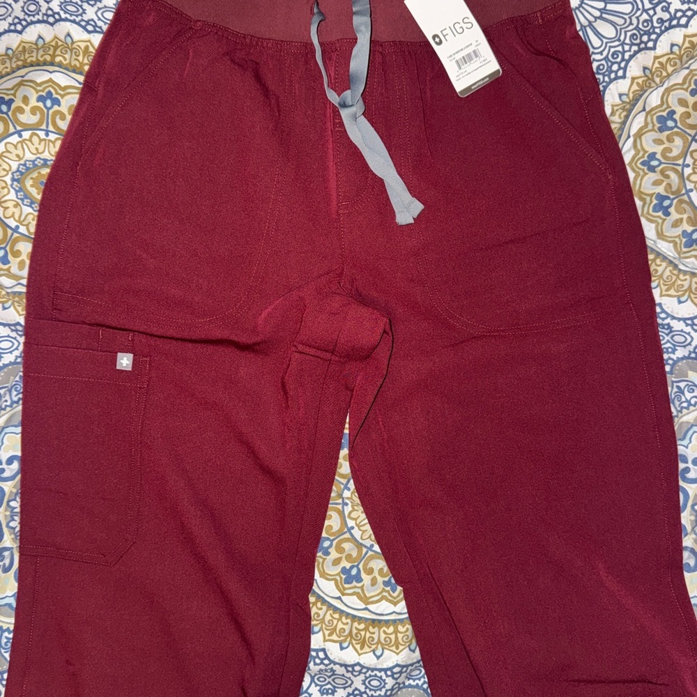 Figs High Waisted Isabel Wide Leg Scrub Pants Burgundy